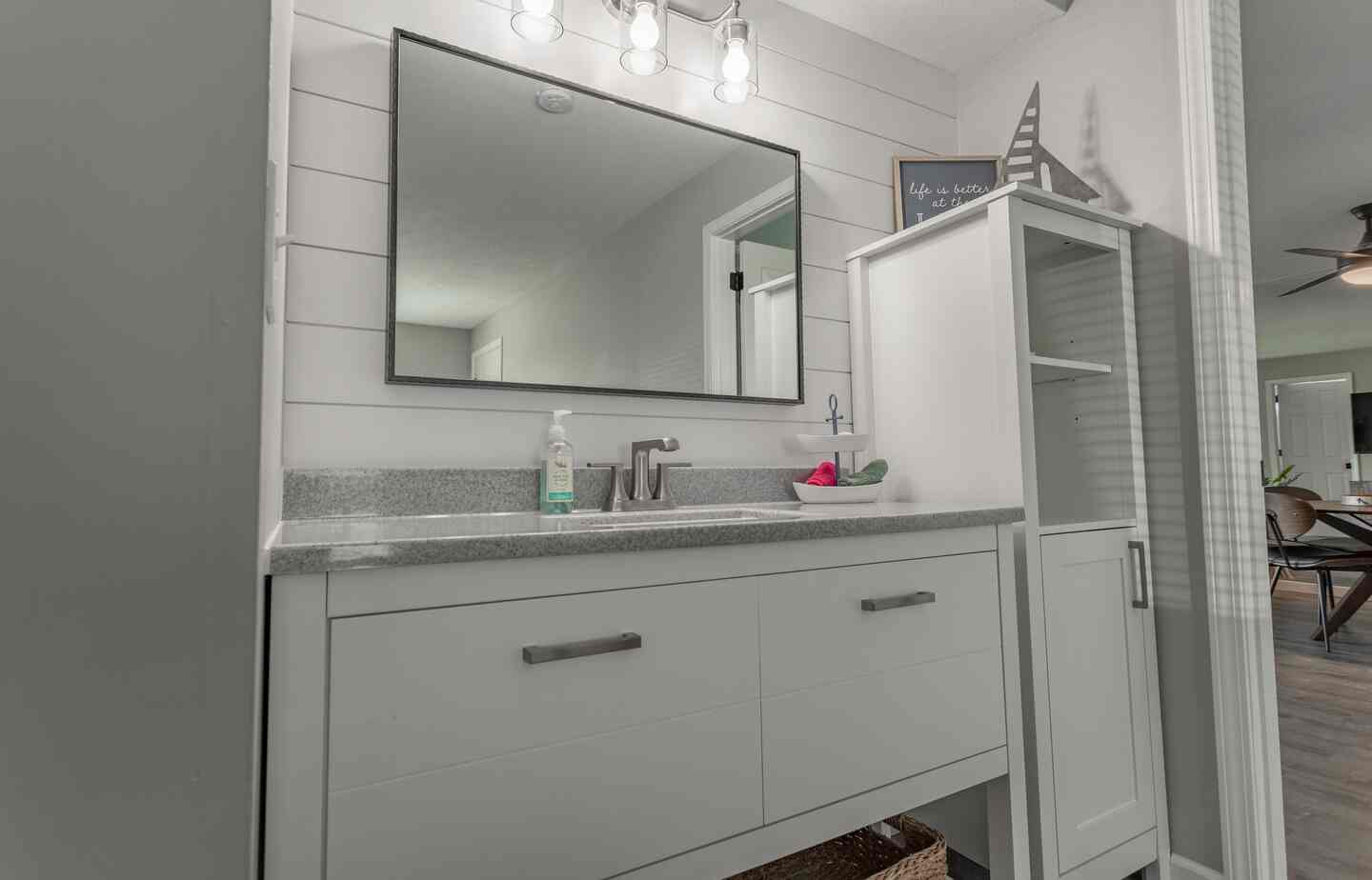 Bathroom vanity with granite countertop at Kimberling City Getaway condo