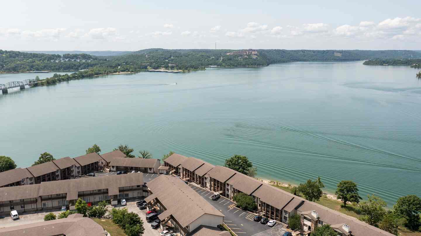 Table Rock Lake bridge and surrounding hills near Kimberling City Getaway